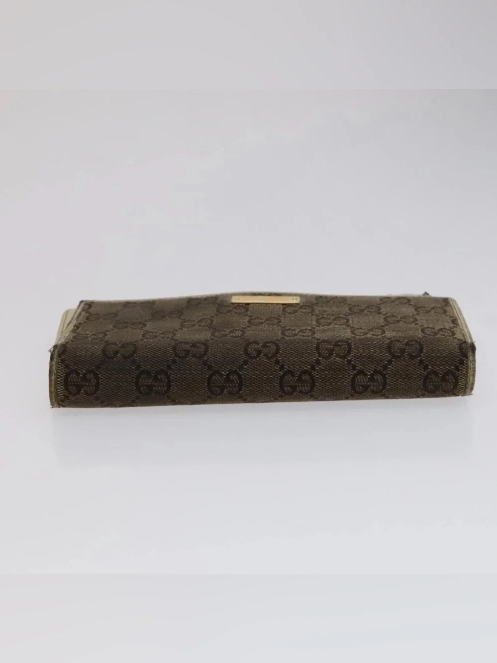 Gucci Brown GG Monogram Trifold Wallet with Gold Plaque - Picture 3 of 7